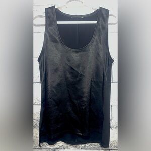 Banana Republic Mixed Media Sleeveless Blouse Black Satin Front Medium